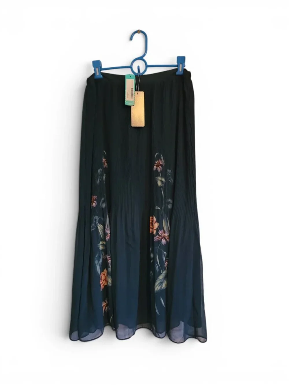 Daniel Rainn Teal Floral Pleated Midi Skirt Women's Size Large NWT